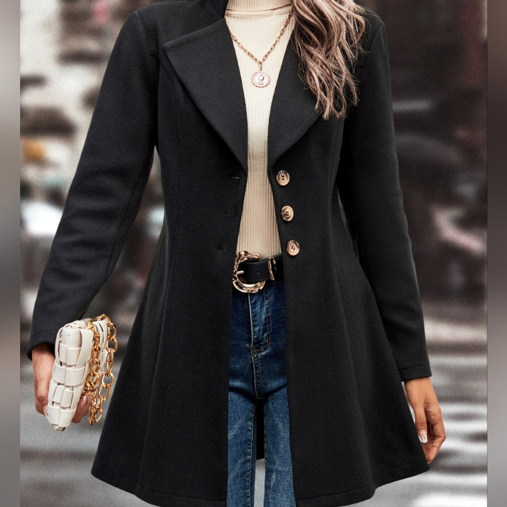 Women's Black Button Up Coat